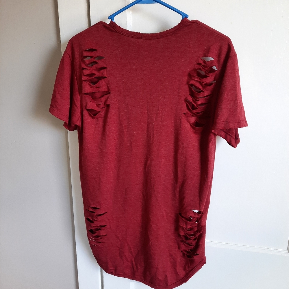Weiv Red Distressed Scallop Tee